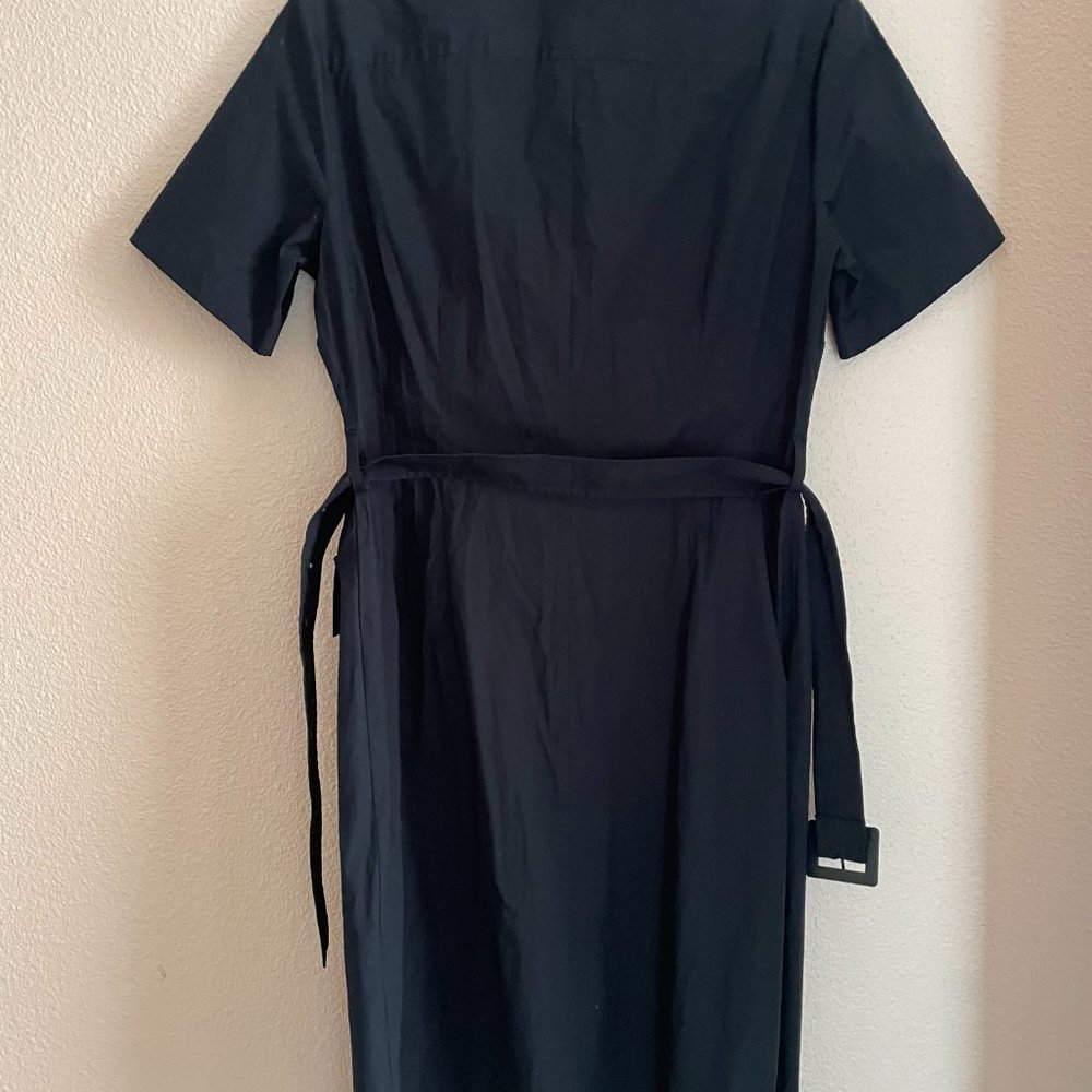 PENDLETON BLACK COTTON BLEND BELTED, COLLARED, V-NECK BUTTON-DOWN S/S SHIRTDRESS - Picture 4 of 8